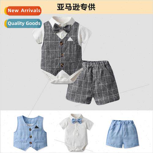 Childrens suit summer short-sleeved pajamas crawling clothes