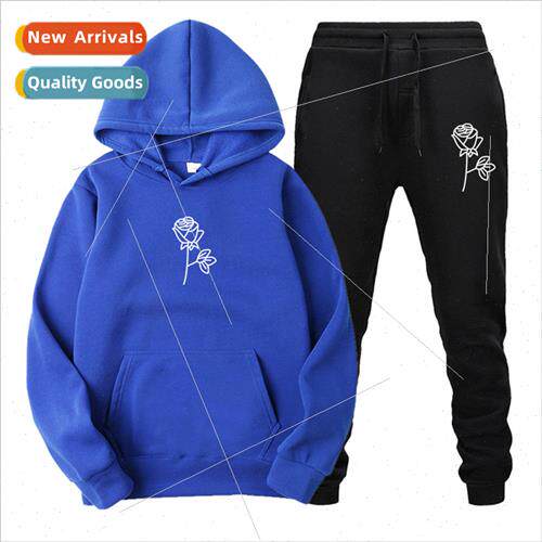 2021 Mens Sweatshirt  Hoodie White Rose Printed Mens and Wom
