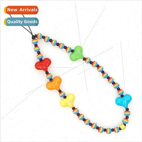 mple white rice beads candy striped beads braided cell phone