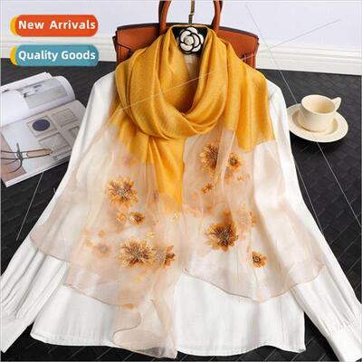 Mulberry silk embroidery scarf summer silk wool bride ethnic