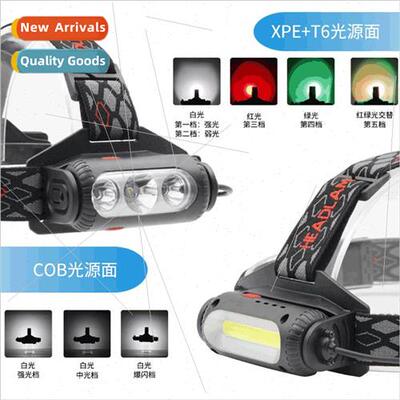 New rotating strong light headlamp white red green three lig