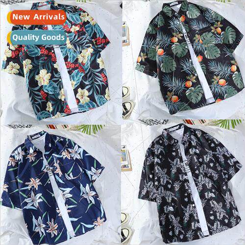 Korea retro Hawaii short-sleeved shirt men and women Hong Ko