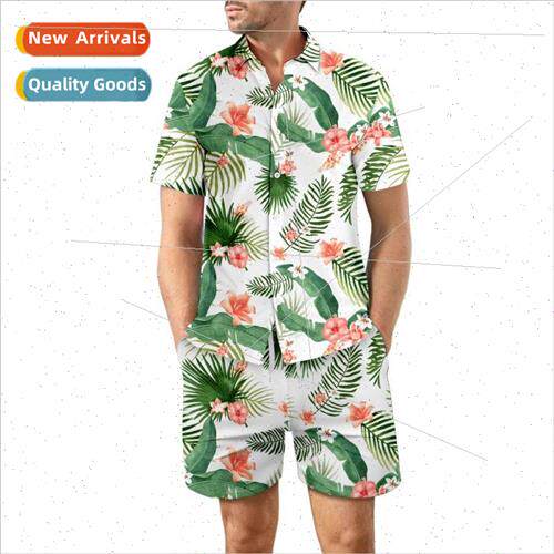 size mens casual loose shirt suit Hawaii seaside 3d digital