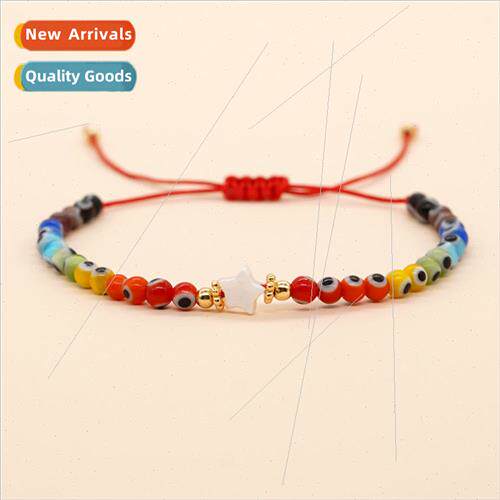 Bohemian wind rainbow color glaze eyes shell pentagram hand-