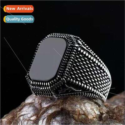 Mens Metal with Black Stones Fashion Generous Mens Ring Pers