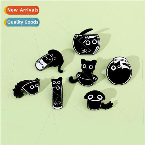 Cartoon quirky little black cat brooch personalized black ki