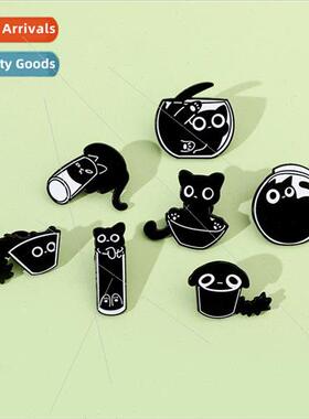 Cartoon quirky little black cat brooch personalized black ki