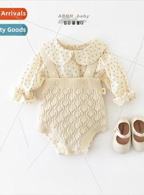 Baby onesie spring new baby sleeveless knitted hollow crawl