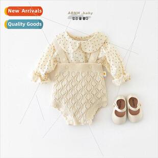 Baby onesie spring new baby sleeveless knitted hollow crawl