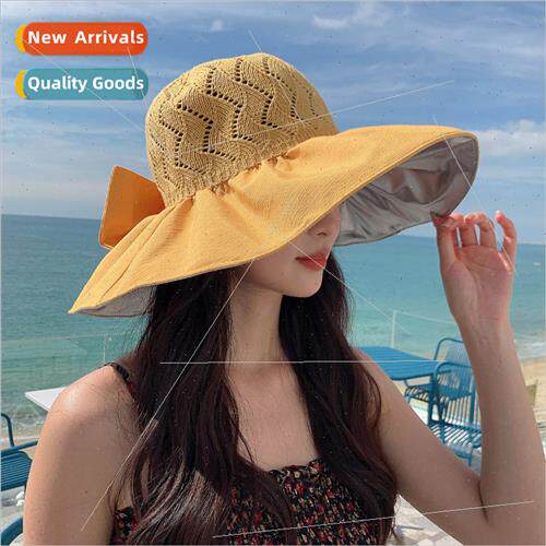 2023 Korea summer new hat female hollow bow color rubber sun