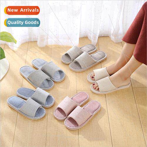 New spring and fall floor slippers striped linen soft bottom