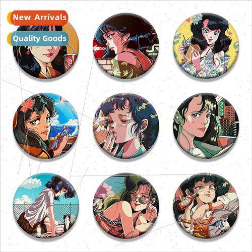 Japan Showa era retro American girl cartoon badge 1 order pa