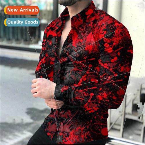 Mens long-sleeved shirt British  youth fashion casual 3D dig