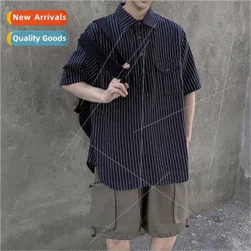Summer pullover striped half-sleeved shirt mens nd loose wor