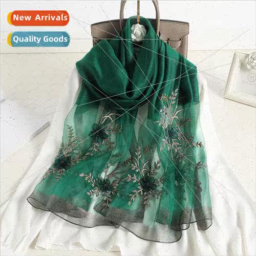 Autumn and winter new flowers hand-beaded silk wool scarf si