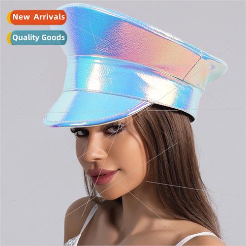 Leather Silver Patent Leather Flat Top Hat Womens Party pu L