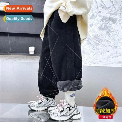 Boys padded pants winter lambswool sweatpants childrens one-