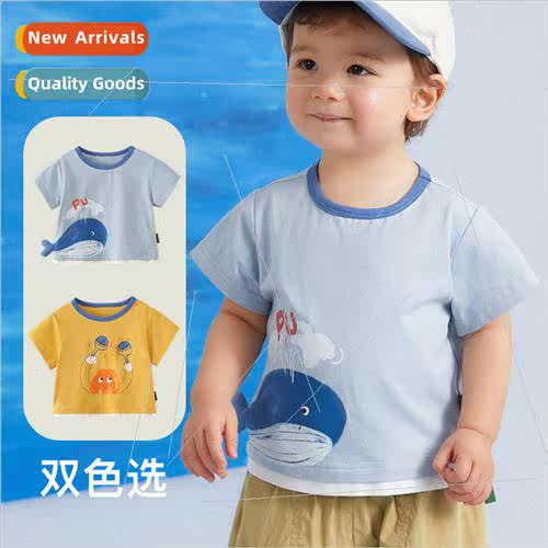 2023 Summer new boys pattern T-shirt children Korean round n