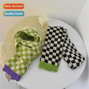 new checkerboard plaid ins winter scarf college men knitted