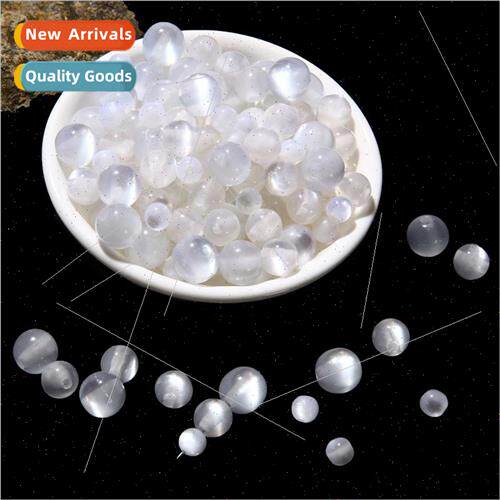 Resin imitation cat eye round beads white straight hole loos
