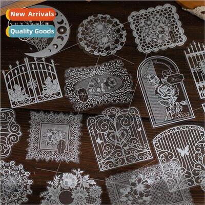 White mist fantasy white ink pet stickers vintage lace flora