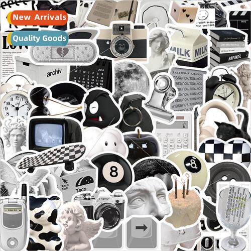61 black and white simple cartoon stickers luggage car water