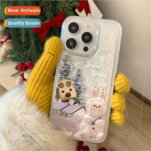 Cute oil painting snowman rabbit quicksand 适用 15ProMax pho