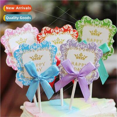 Bow tie scalloped birthday cake insert plate insert flag ins