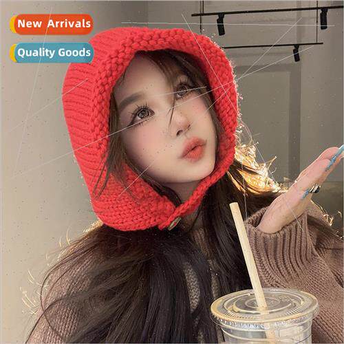 Autumn and winter warm red cap female knitted show face smal
