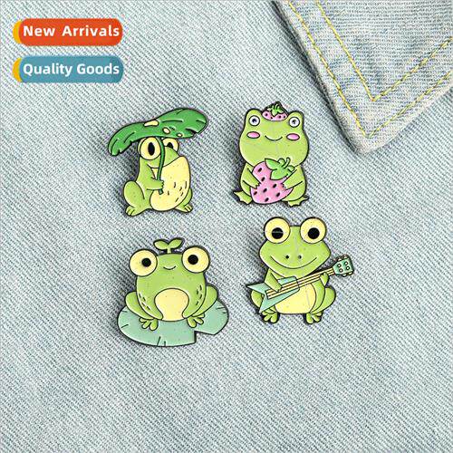 Creative cute little frog alloy brooch nerdy frog talk guita