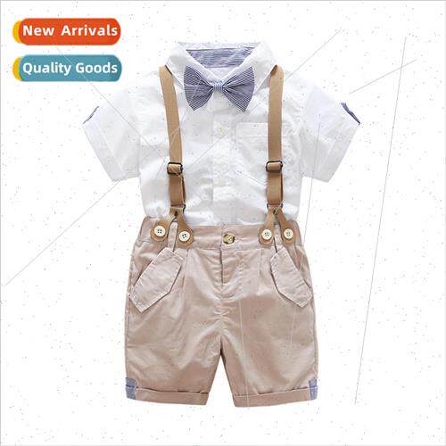 Childrens wear boys summer short-sleeved backpack pants suit