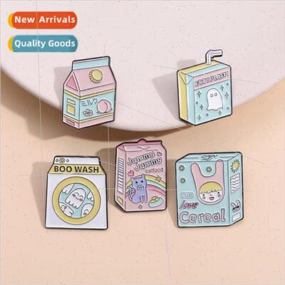 Sweet English Milk Box Brooch Snacks Creative Design Clothes