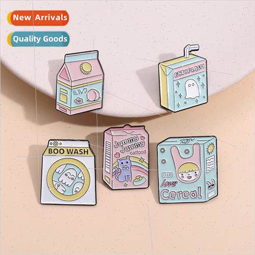 Sweet English Milk Box Brooch Snacks Creative Design Clothes