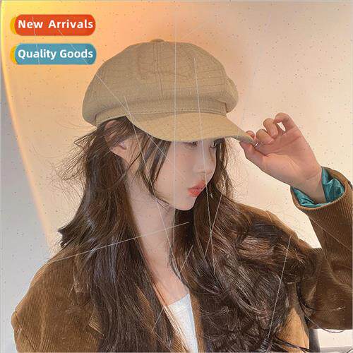 Hat female autumn and winter solid color small plaid octagon