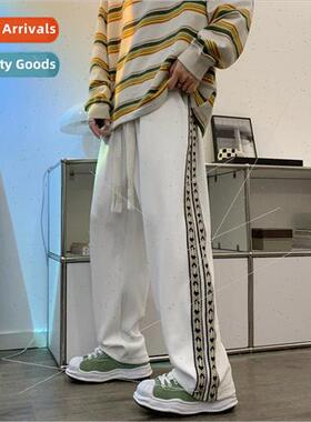 Spring versatile pants draping webbing striped straight wide