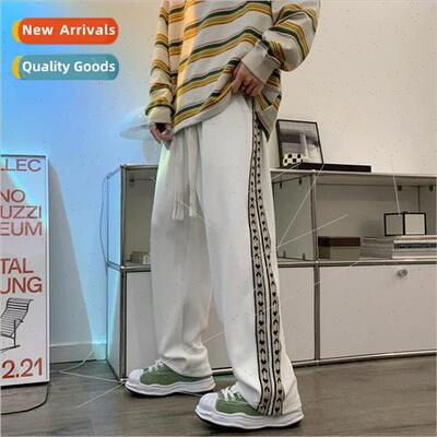 Spring versatile pants draping webbing striped straight wide