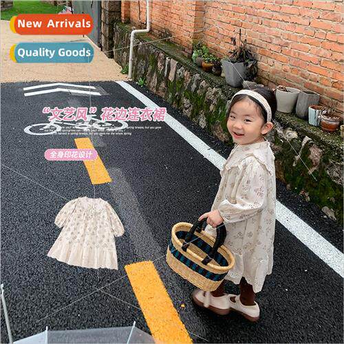 Girls retro childrens dress spring and fall new Korean  of t