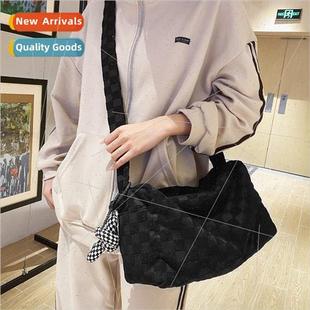 cute bag shoulder suede girl ins new female plaid Japanese