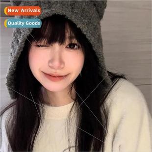 wool new hat with bear winter cute ear Autumn warm and