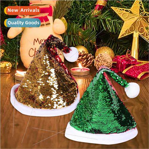 2023 Christmas Hat Red Double ded Sequin Hat Christmas Decor