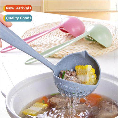 Kitchen Wheat Spoon Soup Spoon Leaky Spoon 2-in-1 Long Handl