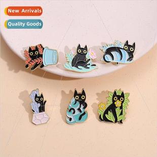 Potted Plant Pin Cat Waist Lapel Brooch Badge Cute Metal