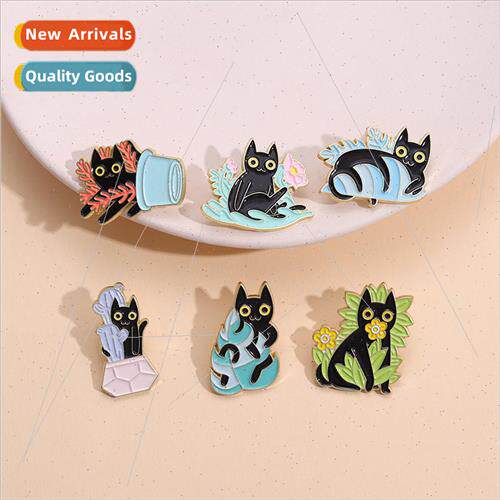 Cute Cat Brooch Potted Plant Metal Badge Lapel Pin Pin Waist