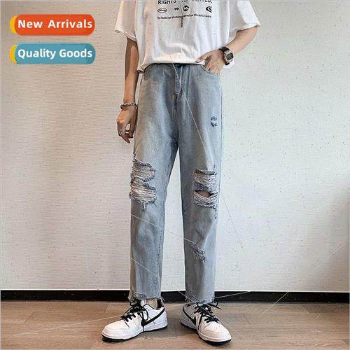Retro new jeans 2021 Korean mens summer hole ins nd nine pan