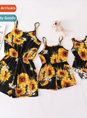 Sleeveless jumpsuit parent-child model fashion sunflower cas