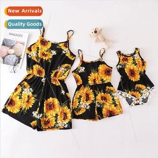 child parent model fashion cas Sleeveless sunflower jumpsuit