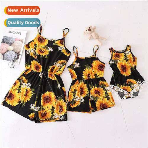 Sleeveless jumpsuit parent-child model fashion sunflower cas