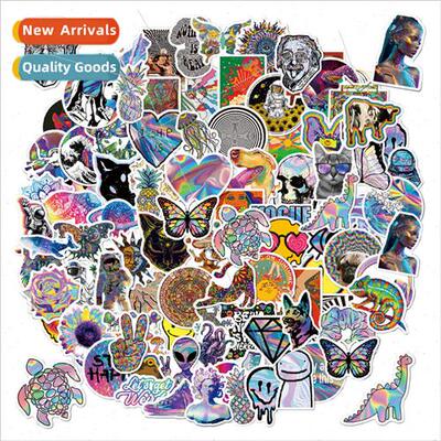 100 psychedelic stickers holographic colorful cartoon water
