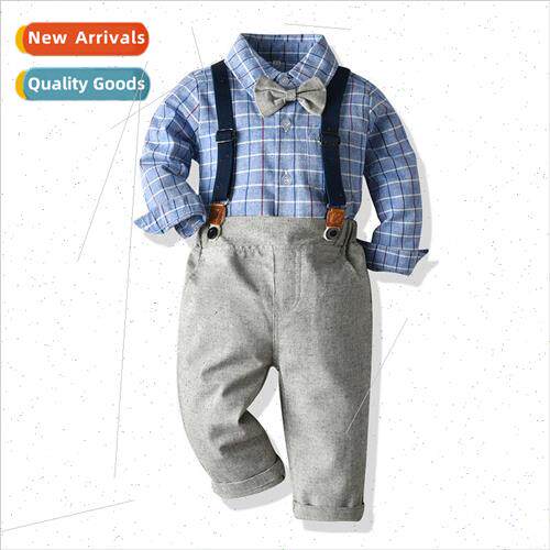 Childrens clothing boys British  backpack pants suit plaid l