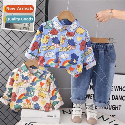 2023 new childrens cartoon full print shirt suit boys Korean